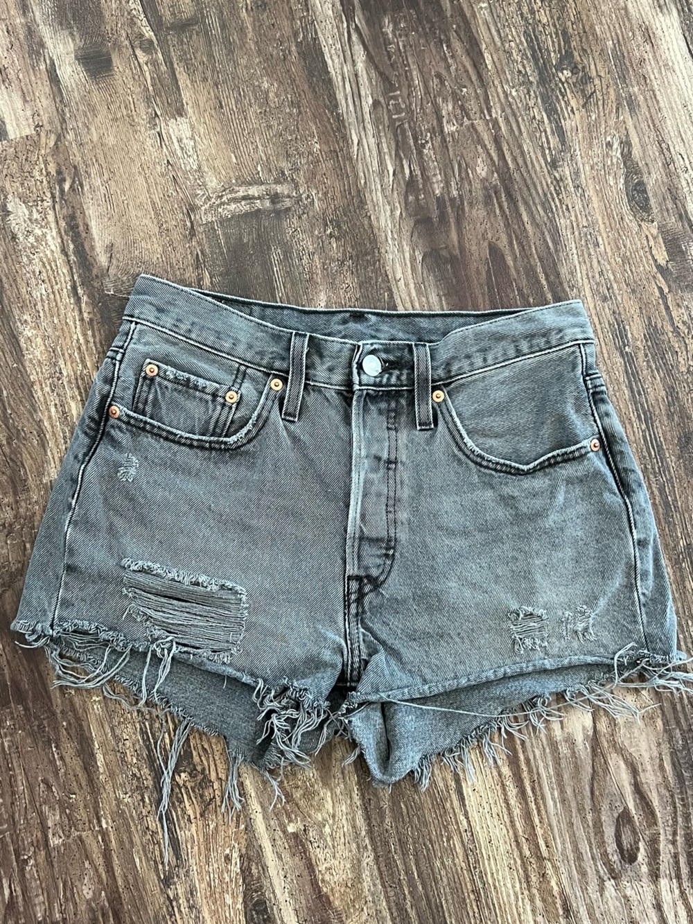 Levi's Distressed High-Rise Denim Shorts in Faded Black
